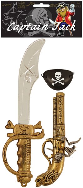 Pirate Fancy Dress Accessories 3pc Set - Sword, Gun, Eyepatch