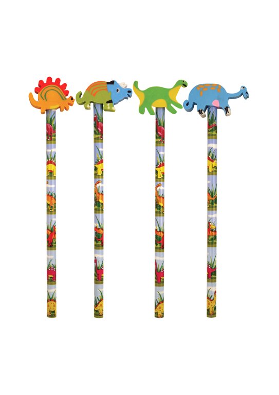 Dinosaur Pencils with Eraser Toppers (4 Assorted)