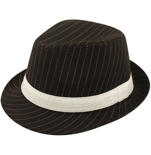 Black Gangster Hat with White Band (Adult)