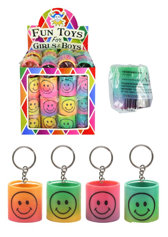 Rainbow Spring Keychains with Smiling Faces (3.5cm)