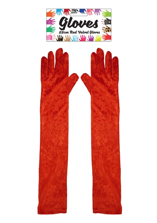 Long Red Velvet Gloves (55cm) Adult