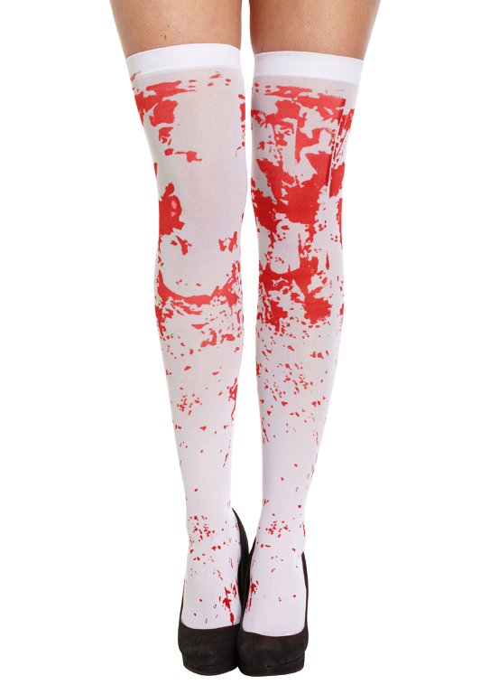 White Hold-Up Stockings with Blood