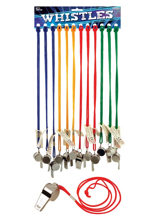Metal Whistles with Coloured Strings (5.5cm)