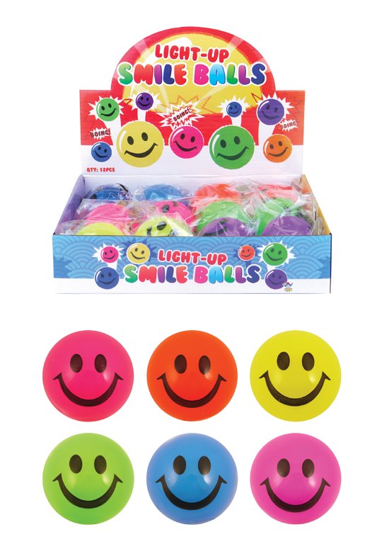 Light-Up Smile Balls (5cm) 6 Assorted Colours