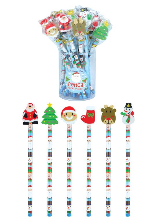 Christmas Pencils with Eraser Toppers (6 Assorted)