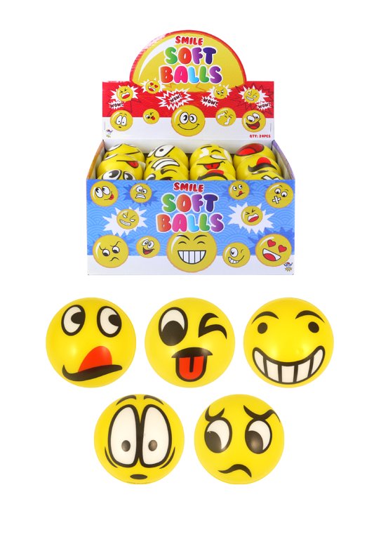 Yellow Smile Soft Balls (6cm) 12 Assorted Designs