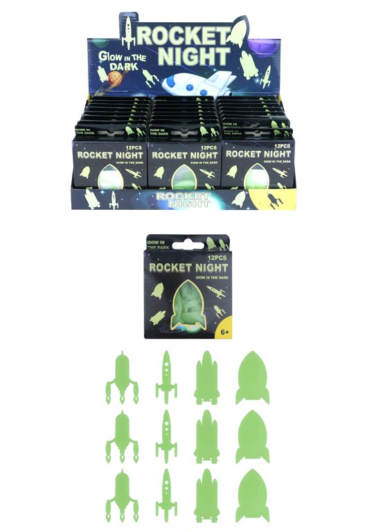 Glow in the Dark Rocket Shapes (3 Assorted / 5-6.5cm) 12 Piece Boxes