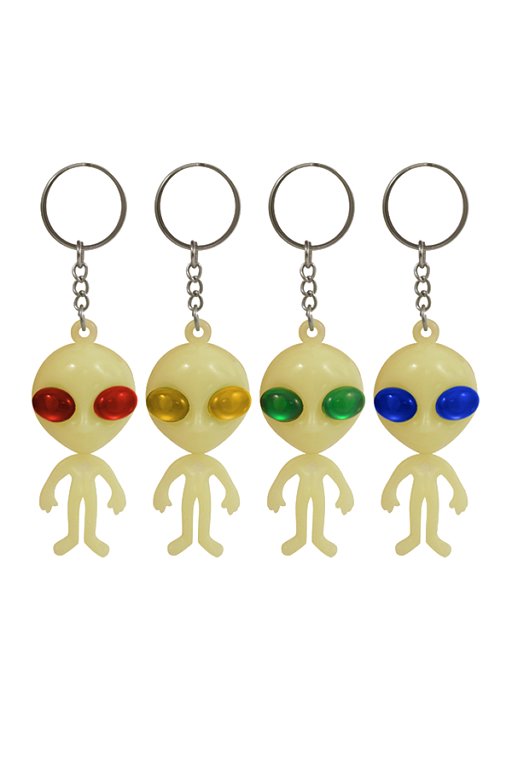 Glow In The Dark Alien Keychain (7cm) 4 Assorted Colours
