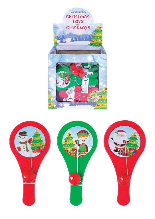 Christmas Paddle Bat and Ball Games (12cm) Assorted Colours and Designs