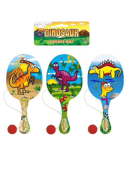 Dinosaur Wooden Paddle Bat and Ball Games (22cm) 3 Assorted Designs