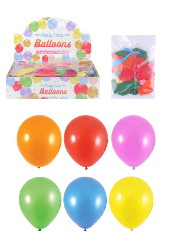 Brightly Coloured Balloons 20 Pack (23cm) 6 Assorted Colours