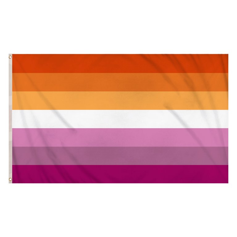Sunset Lesbian Pride LGBTQ+ Flag (5ft x 3ft) Polyester, Double-Stitched Seam, Metal Eyelets