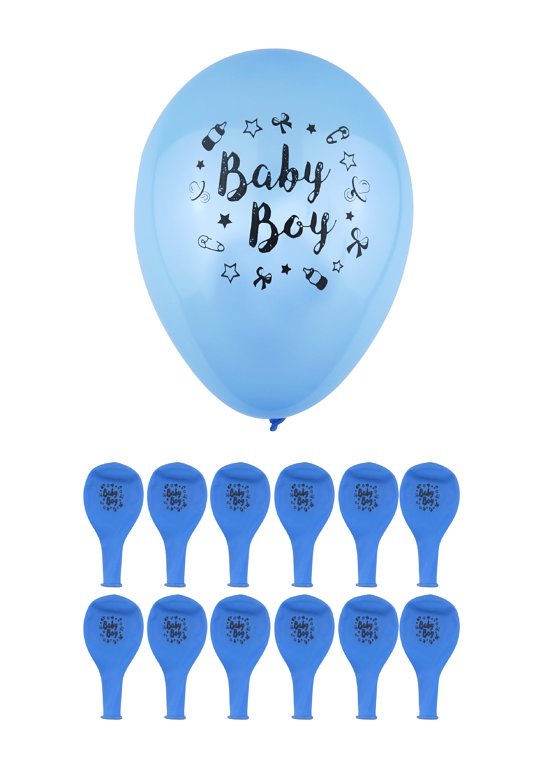 Blue Baby Boy Balloons with Printed Detail (23cm)