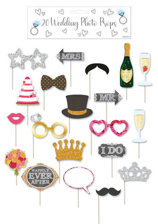 Wedding Photo Booth Props with Sticks (Assorted Designs)