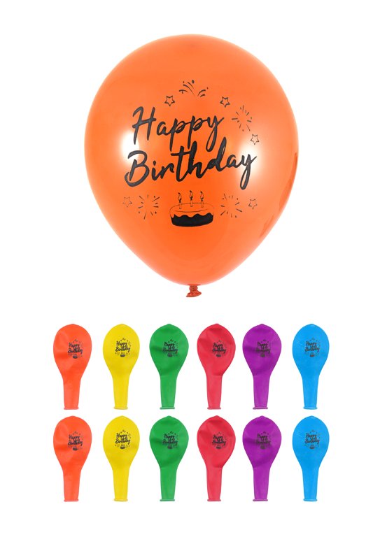 Happy Birthday Balloons with Printed Detail (23cm) 6 Assorted Colours