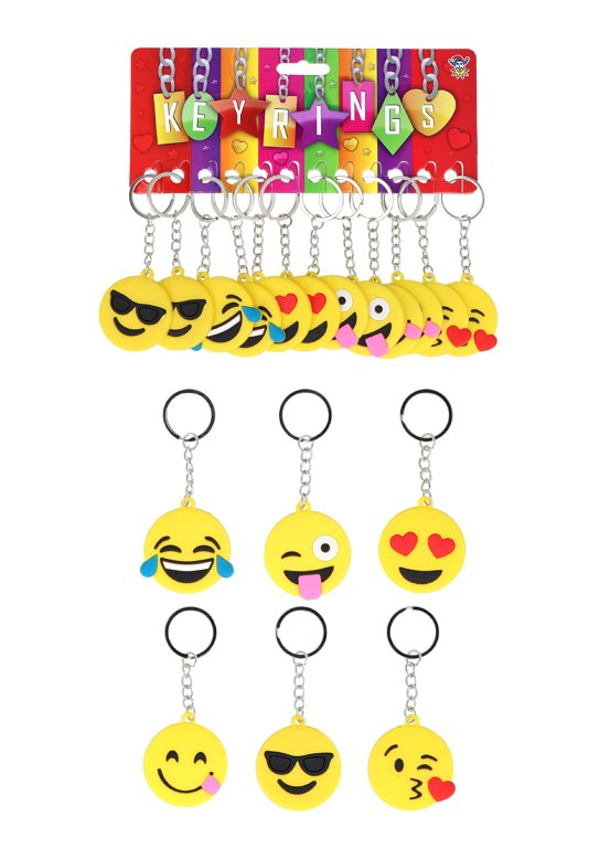 Yellow Smile Face Keychains 12-Pack (5cm) 6 Assorted Designs