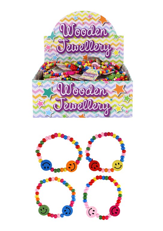 Multicoloured Wooden Bead Bracelets (Smile Face Design) Assorted Colours